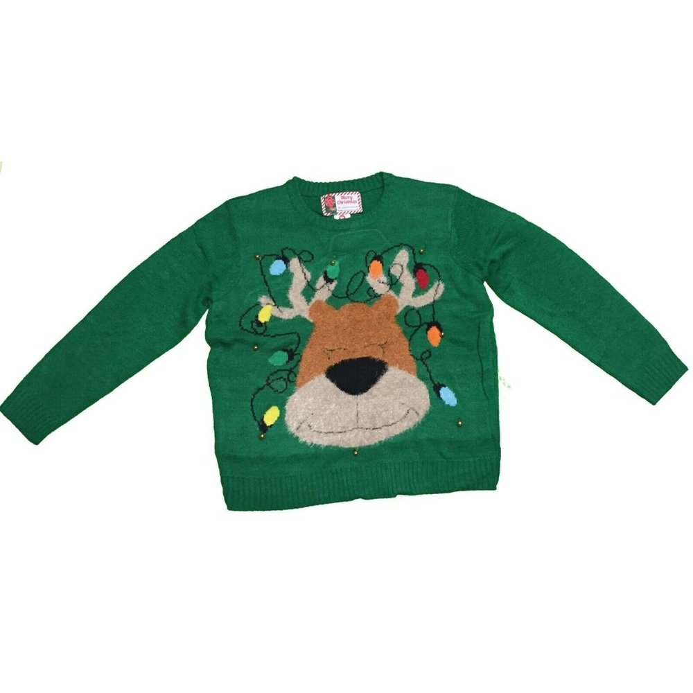 Ugly Christmas Sweater Contest Reindeer Medium‎ Women green Party Gift NWT Adult